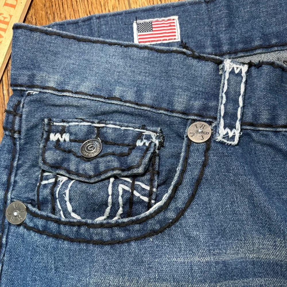 Y2K‎ True Religion USA Made Thick Stitch Blue Jeans Straight Leg Mens 40x33 VTG